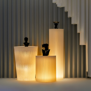 置物摆件陈列展示台发光圆柱展台甜品收纳纸展架可移动简约时尚