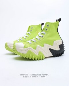 匡威官网旗舰店男女鞋runstar hike荧光绿拼色厚底高帮帆布鞋高跟