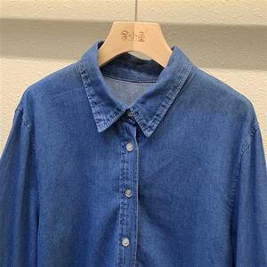 余小鱼服饰抖音热卖11891蓝色单排扣牛仔衬衫