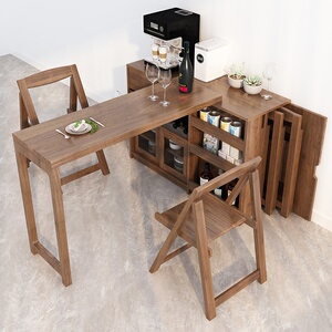 创意吧台家用折叠伸缩酒柜收纳靠墙一体小户型岛台餐桌餐边柜组合