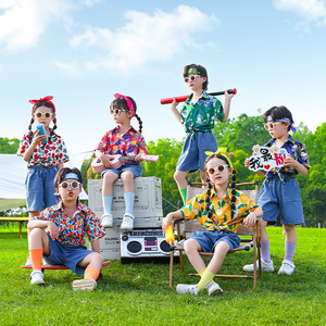 六一儿童港风表演出服饰护花使者花衬衫幼儿园90年代怀旧复古服装