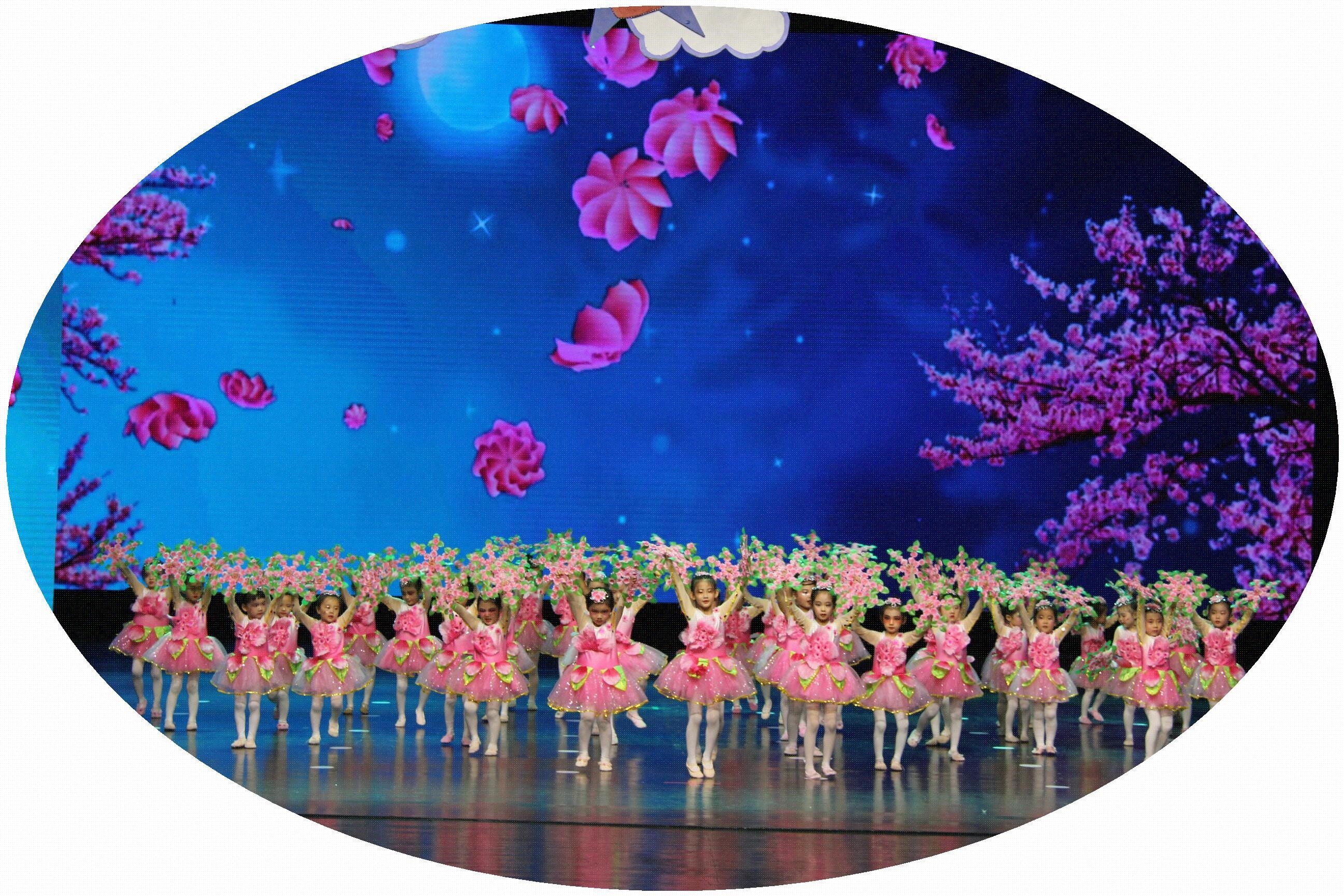 双袖桃花朵朵开儿童演出服饰茉莉花可爱蓬蓬纱裙舞蹈服花瓣裙扇.