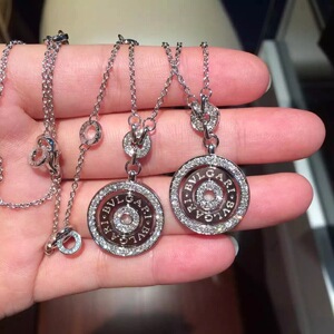 bvlgari/宝格丽时来运转项链18k玫瑰金白金翻转带钻转运盘吊坠女