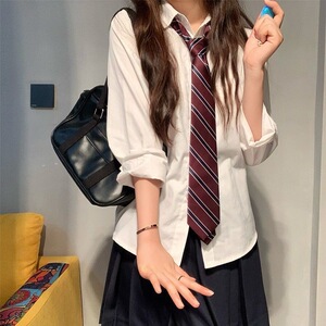 日系jk手打领带女白衬衫制服校供学院风长袖衬衣少女学生宽松软妹