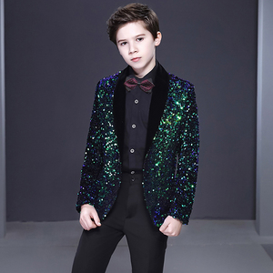 儿童主持人礼服男童亮片小西装套装英伦风钢琴演奏模特走秀演出服