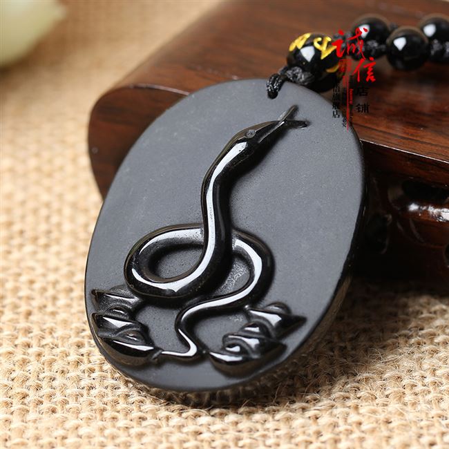 日本购天然黑曜石十二生肖瑞蛇迎鸿吊坠黑曜石节节遇贵吊坠项坠