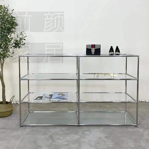 现代轻奢风网红不锈钢玻璃置物架服装店鞋子包包展示架客厅陈列架