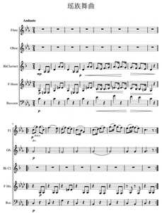 瑶族舞曲 长笛单双簧管圆号巴松 木管五重奏 总分谱 示范