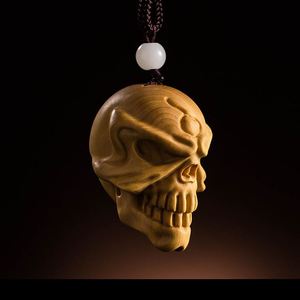 黄杨木雕小骷髅头手把件车载饰品挂件男士随身把玩雕刻工艺品摆件