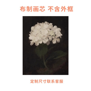 黑白植物绣球花中古油画装饰画 简约现代客厅画芯挂画
