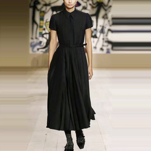 欧洲代购22迪奥夏季时尚走秀新款高端长裙黑色修身显瘦短袖连衣裙