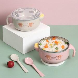 婴儿不锈钢碗宝宝保温碗勺防烫吃饭碗婴幼儿辅食碗餐具套装带盖子