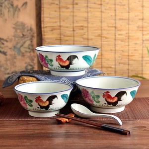 怀旧复古tvb公鸡碗6寸景德镇老式鸡公碗80年代家用陶瓷斗笠碗面碗