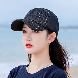 长脸适合的帽子棒球帽女春秋潮流百搭新款亮片显脸小夏遮阳鸭舌帽