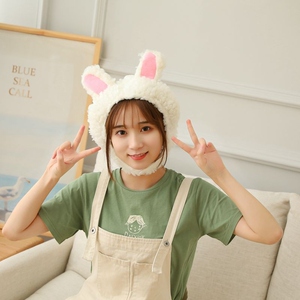 兔子头套羊羔绒短款兔子耳朵帽子毛绒拍照道具写真道具卡通头套女