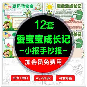 我爱蚕宝宝小报模板 小学生蚕宝宝成长记手抄报模版 配黑白线稿