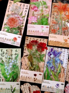 国风贴纸包中国风古文贴画植物花卉手帐贴贴纸手机壳DIY装饰素材
