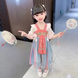 2023新款儿童汉服连衣裙女童中国风公主裙唐装古风短袖超仙糯群