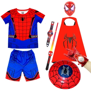 六一蜘蛛侠衣服面具披风盾牌儿童cos套装表演服男童短袖超人夏季
