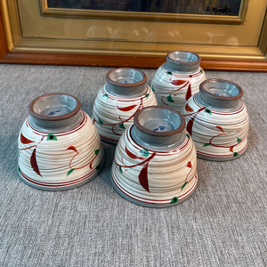 日本橘吉系列赤绘茶杯茶碗汤吞桔柴烧陶胎清水烧陶胎彩绘画片