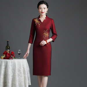 2023春秋新款儿子结婚喜婆婆婚宴装高档旗袍裙洋气妈妈敬酒服大码