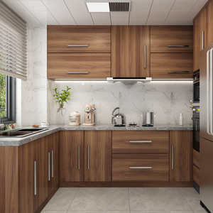 北美黑胡桃木整体橱柜全实木开放式高端厨房吊柜北欧地柜餐边柜