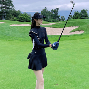 高尔夫服装女套装夏季冰丝长袖上衣百褶半身裙子修身golf女装衣服