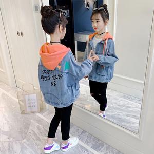 织里童装韩系女童外套2024小孩牛仔春季初中学生新款连帽12岁女童