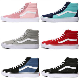 万斯女鞋板鞋高帮50周年纪念款sk8樱花粉帆布鞋黑白经典款情侣款