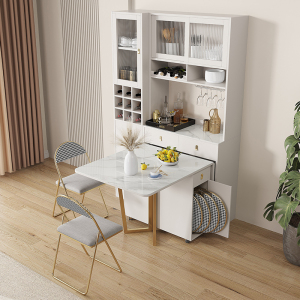 岩板折叠餐桌餐边柜一体伸缩可移动小户型简约家用多功能餐厅酒柜