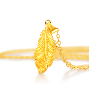 中国黄金 足金999爱情叶子吊坠挂坠拉丝黄金项链珠宝首饰礼物女