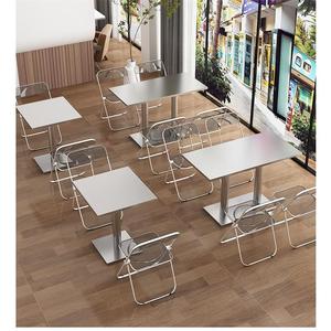 不锈钢折叠桌子快餐小吃店食堂工厂奶茶店工业风长方形餐桌椅组合