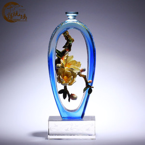 古法琉璃玉兰花瓶摆件珐琅彩水晶工艺品客厅玄关柜台装饰乔迁礼物