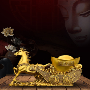 纯铜马拉元宝财车马上发财有钱生肖马摆件办公室家居吉祥精致摆件