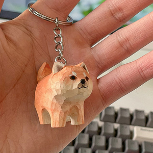 手动狗头 木质秋田犬狗狗钥匙扣挂件柴犬可爱礼物送男女生日木雕