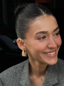 JOYAU米兰达 欧美多层线条圈圈耳环无痛耳夹S925银针时髦个性耳圈