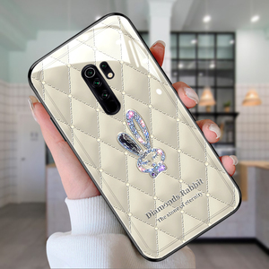 皮纹钻石兔适用小米红米9手机壳redmi 9a新款10a镜面玻璃9a潮女防摔