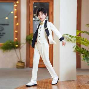 男童高档西装套装白色韩版时尚走秀西服花童礼服钢琴演出礼仪主持