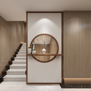 设计师现代新中式实木布艺玄关客厅隔断墙电视背景墙圆形家居隔断