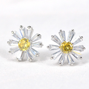 太阳花耳钉女夏季韩版时尚百搭纯银精致水晶设计高级感耳环耳饰品