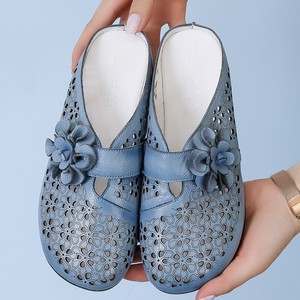 2022年新款夏季意尔康包头凉鞋女真皮拖鞋镂空牛皮凉拖民族风女鞋