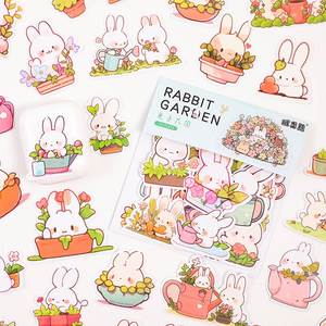 腻歪熊兔子花园贴纸手账素材花草植物女孩韩国卡通小清新儿童贴画