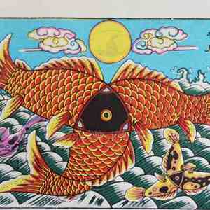 梁公馆年画三鱼争月装饰挂画河北武强木板年画增福财神