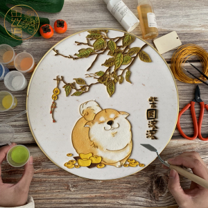可爱狗狗装饰挂画旺财柴犬景泰蓝掐丝珐琅画diy材料包减压手工