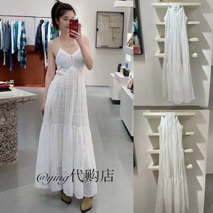 Isabel Marant 24年春夏新款印花雷丝花边法式白色度假吊带连衣裙