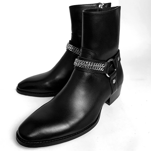 潮牌原创slp风格牛皮环扣切尔西靴欧美个性时尚高街透气侧拉链靴