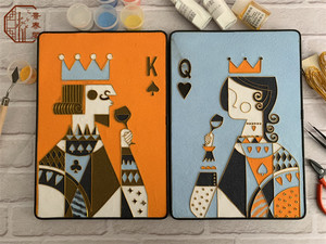 个性扑克国王皇后景泰蓝掐丝珐琅画diy非遗手工创意装饰画摆件