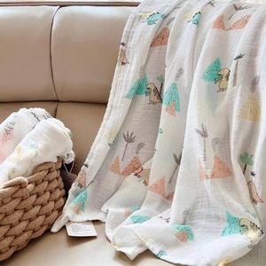 雅赞双层纯棉纱布宝宝盖毯婴幼儿夏季印花毯轻薄透气推车毯夏季