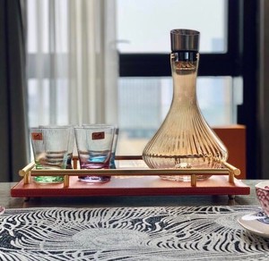 爱马仕hermes家用六件套装托盘水晶壶玻璃杯葡萄红酒醒酒器分酒器