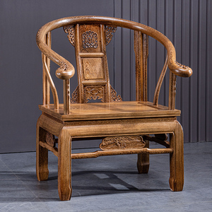 红木家具鸡翅木皇冠椅圈椅实木太师椅中式主人椅办公泡茶椅靠背椅